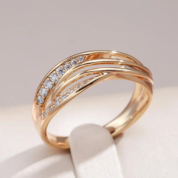 Fashion Design Simple Geometry 14K Rolled Rose Gold With AAA Zircon Diamonds Cross Ring - Party Daily Jewellery